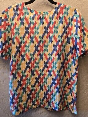 Bedford Fair 100% Silk Colorful Geometric Blouse Size S